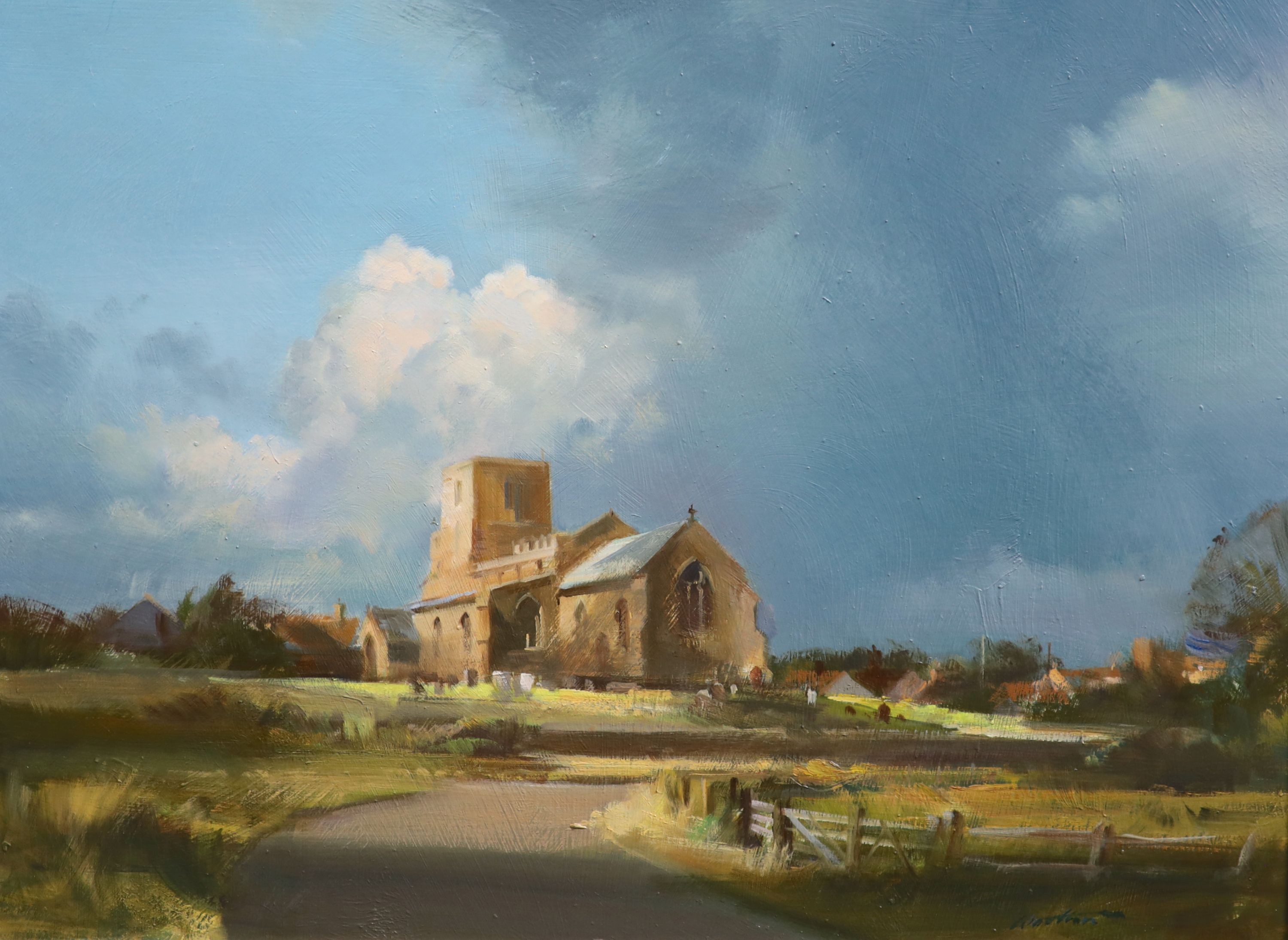 Frank Wootton (1911-1998), Morston Church, Norfolk, Oil on board, 29 x 39cm.